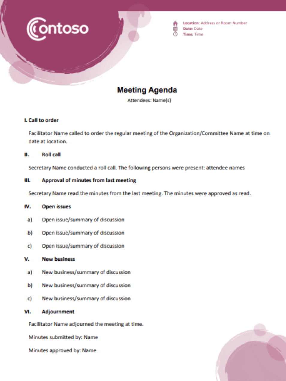 A meeting agenda example